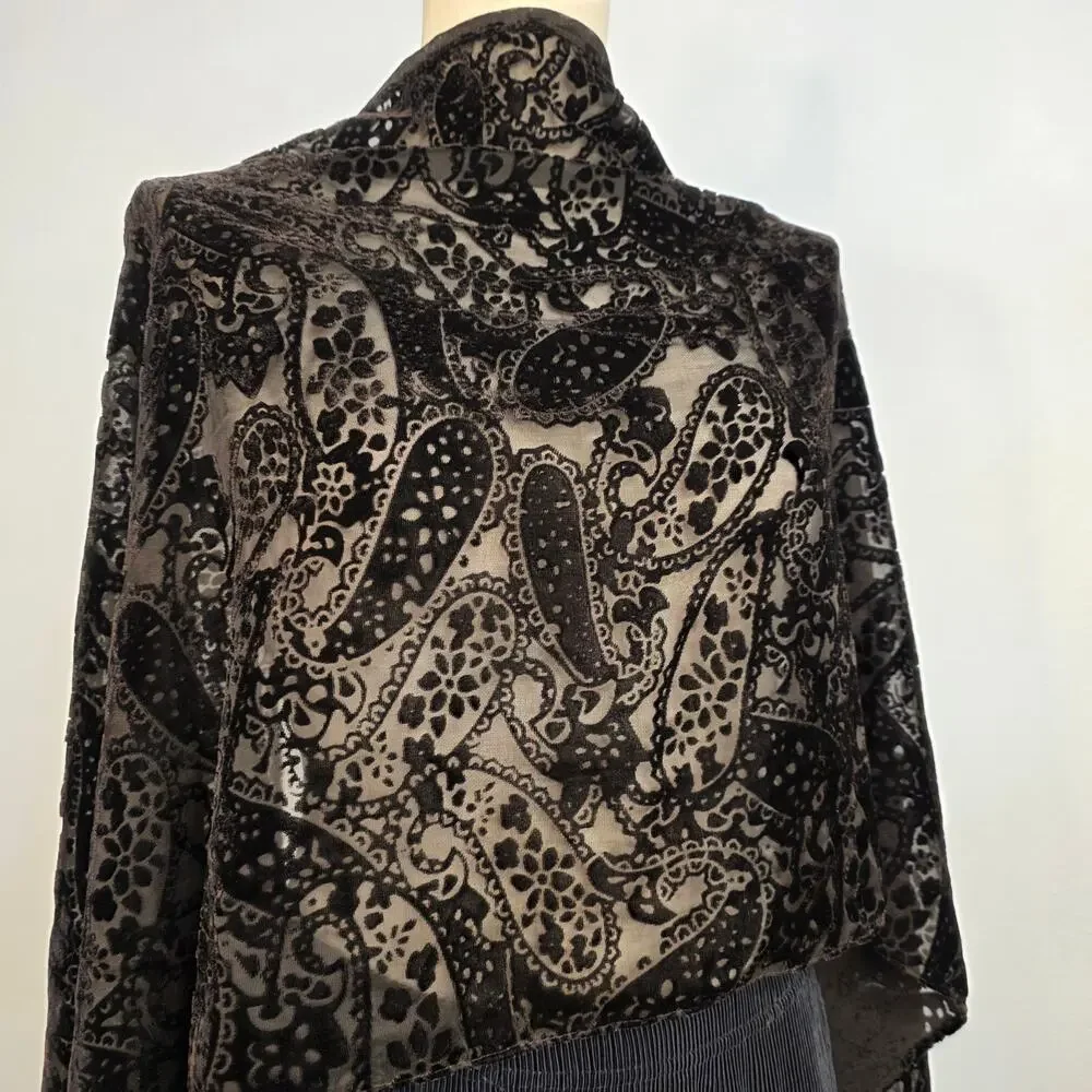 Velvet Burnout Scarf Shawl Goth Paisley Sheer Wrap Whimsigoth Festival Boho Silk